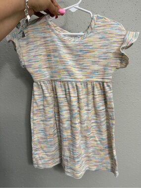 Kidgets Pastel Rainbow Ribbed Knit Dress in Yellow, Blue, Pink